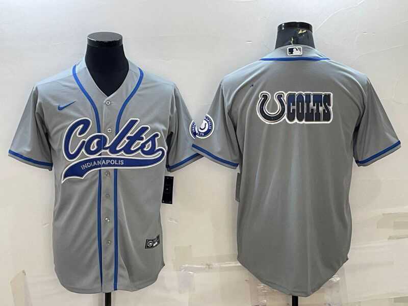 Mens Indianapolis Colts Grey Team Big Logo With Patch Cool Base Stitched Baseball Jersey